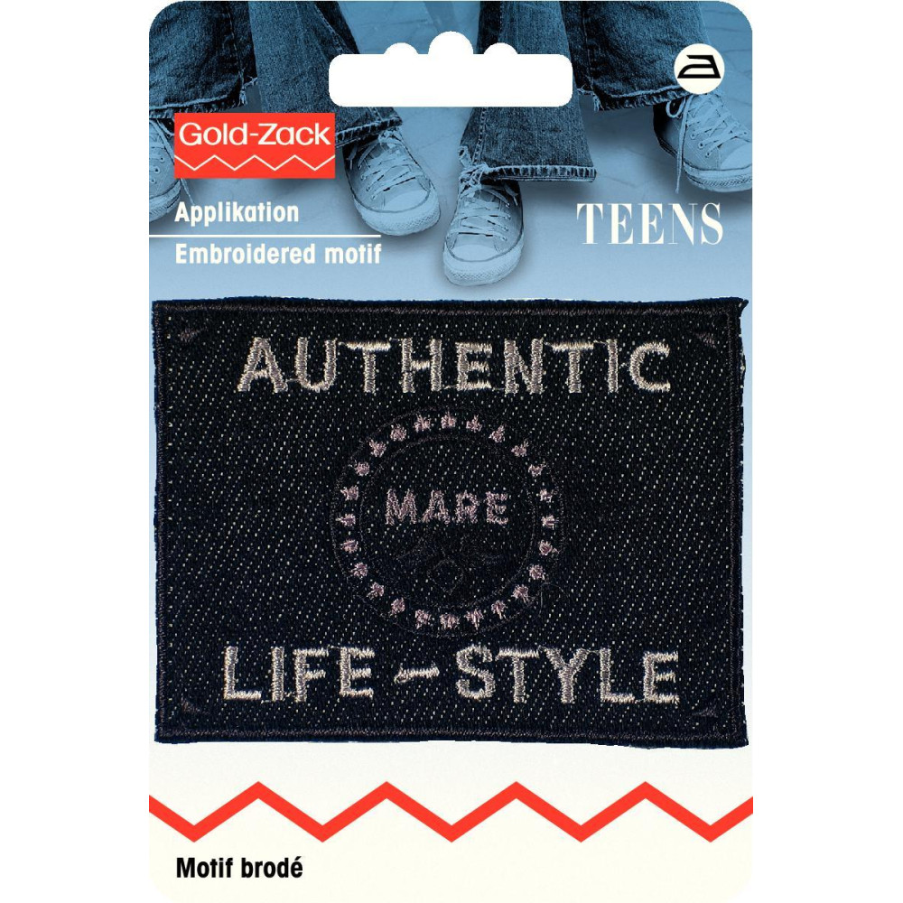 Petic termoadeziv eticheta jeans, rectangulara, neagra, Authentic Life Style